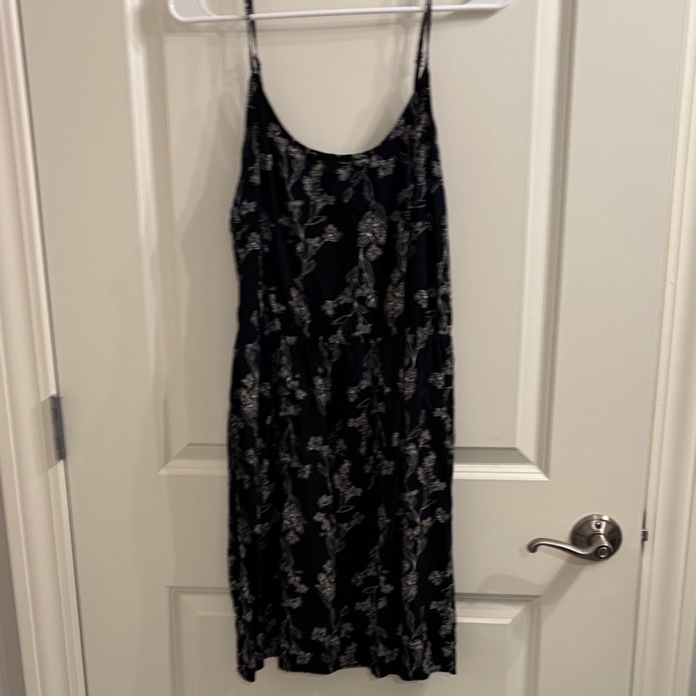 Old Navy Black Midi Dress with White Floral Pattern